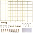 LOYONAL Gold Grid Panel Wall Display - Wire Wall Grid Decoration - Copper Wire Notice Board - 2 Pack Photo Memo Board， Metal Mesh Grid Wall Rack