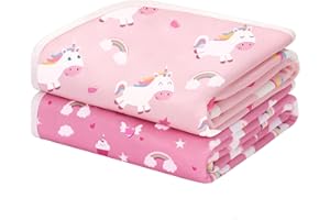 Yukkidds 2er-Pack Bettunterlage Wasserdicht Kinder, Waschbar PIPI Unterlage Bett Kinder, Betteinlage Inkontinenz Bettunterlage 75x90 cm (Rosa Einhorn)