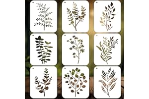 REEKNOKOL Pochoirs à Fleurs 9 Pochoirs Réutilisables pour Plantes et Peinture, Modèles de Dessin pour Bricolage, Art et Scrapbooking, Décoration