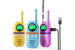 Inspireyes Walkie Talkies Niños Recargables,Regalo Niño Niña,Pack de 3 | 48 h de autonomía, largo alcance, VOX manos libres, linterna, camping, senderismo, regalo de cumpleaños y Navidad