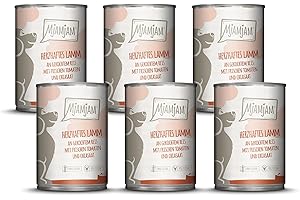 MjAMjAM - nourriture humide premium pour chiens - agneau copieux sur du riz bouilli avec des tomates fraîches, paquet de 6 (6 x 400 g), naturel avec de la viande supplémentaire
