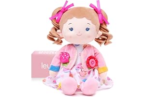 LeyaDoll Soft Bady Educational Soft Baby Doll(16''), Learning Sensory Doll for Toddlers, Montessori Toys for 2-Year-Old Girls Christmas, Birthday Gifts, Plush Doll with Button-Busy Cupcake-Girl