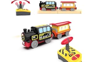 BEYLON Motorized Train for Wooden Track, Remote Control Train with Magnetic Connection, Battery Operated Locomotive Train for Toddlers, Compatible with Thomas, Brio, Chuggington