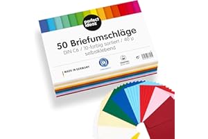 perfect ideaz 50 buste da lettere colorate 11,4 x 16,1 cm (adatte al formato A6), busta in materiale riciclato senza finestra, prodotta sostenibilmente in Germania, 10 colori, set di buste in bianco