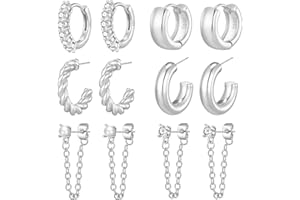 PRETOLE Sterling Silver Chunky Gold Hoop Earrings for Women Gold Chunky Earrings Non Tarnish Small Gold Huggie Twist Chunky Earrings Hypoallergenic Thick Gold Hoops 14K Real Gold Earrings Pack