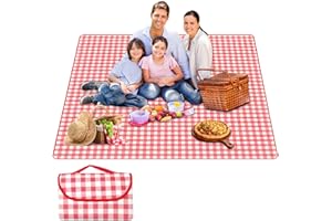 HOUYA-TEC 300cm*200cm Coperta picnic impermeabile，Stuoia Campeggio，Portatile Tappetino da Spiaggia Pieghevole,Coperta da Picnic con Manici per Campeggio All'aperto,Viaggi,Parchi，Spiaggia, Prato (Rosso, XL)