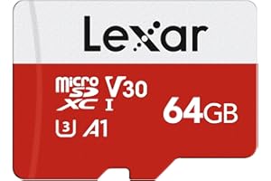 Lexar 64GB Micro SD Card E Series, microSDXC UHS-I Flash Memory Card with Adapter - Up to 100MB/s, A1, U3, Class10, V30, High Speed TF Card