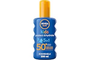 NIVEA SUN Spray Solaire Protect & Hydrate Kids Coloré SPF 50+ 200 ml — Crème Solaire résistante à l'eau — Haute Protection Visage et Corps pour la peau délicate des Enfants