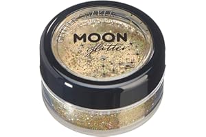 ‎MOON GLITTER Holographische Glitzer Shaker von Moon Glitter - 100% kosmetischer Glitzer für Gesicht, Körper, Nägel, Haare und Lippen - 5gr - Gold