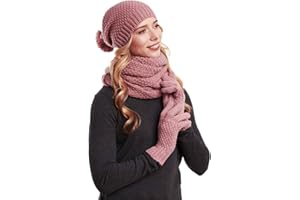 Hilltop Set Invernale da Donna, Sciarpa, Cuffia/Berretto a Maglia e Guanti o Manicotti Scaldamani, Vari Colori, 3 Pezzi