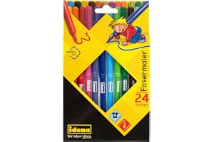 Idena 10038 – fibermålare, 24 stycken i kartongfodral, med 2 mm spets, färgintensiv, tvättbar, för målning och teckning på dagis, skola och fritid