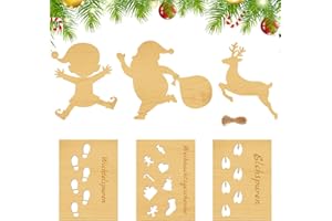 YANSYUN Wichtel Fußabdrücke Wichtel Schablone Fenster 6 Stück, Weihnachtsmann Hirsche Schablone Weihnachtswichtel Zubehör Weihnachtsdekoration Holz Schneespray Schablonen