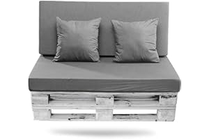 TOP STYLE COLLECTION Euro Palette Cushions Complete Pallet Cushions Set Outdoor Garden Sofa Seat Foam seat Pad (1 Seat 120cmx80cmx10cm, 1 Back Seat 120cmx40cmx7.5cm, 2 Cushion 18"x18") (1 Complete Set, Grey)