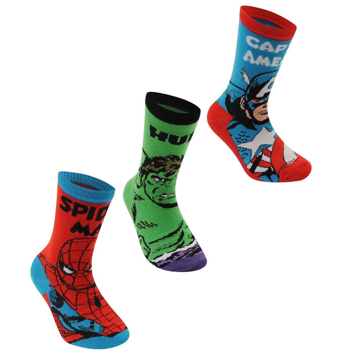 Marvel-Avengers-Crew-Socken-3-Pack-Kinder-RotGrnBlau-Charakter-Socke