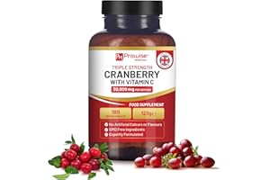 ‎PH PROWISE HEALTHCARE Cranberry in dreifacher Stärke 30.000 mg mit Vitamin C - 180 vegane Tabletten I Leicht zu schluckende Tabletten I Hergestellt in Großbritannien von Prowise Healthcare