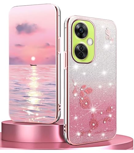 Cover Glitter Per OnePlus Nord 3 5G Con Cornice Placcata, Custodia TPU Trasparente Antiurto, Adesivi Rimovibili, Nero
