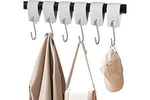 XHTXHT 6 Stück S Haken mit Lederschlaufe,haken für Kleiderstange Haken Garderobe Kleiderhaken Edelstahl für Garderobe Küche Badezimmer Camping（weiß）