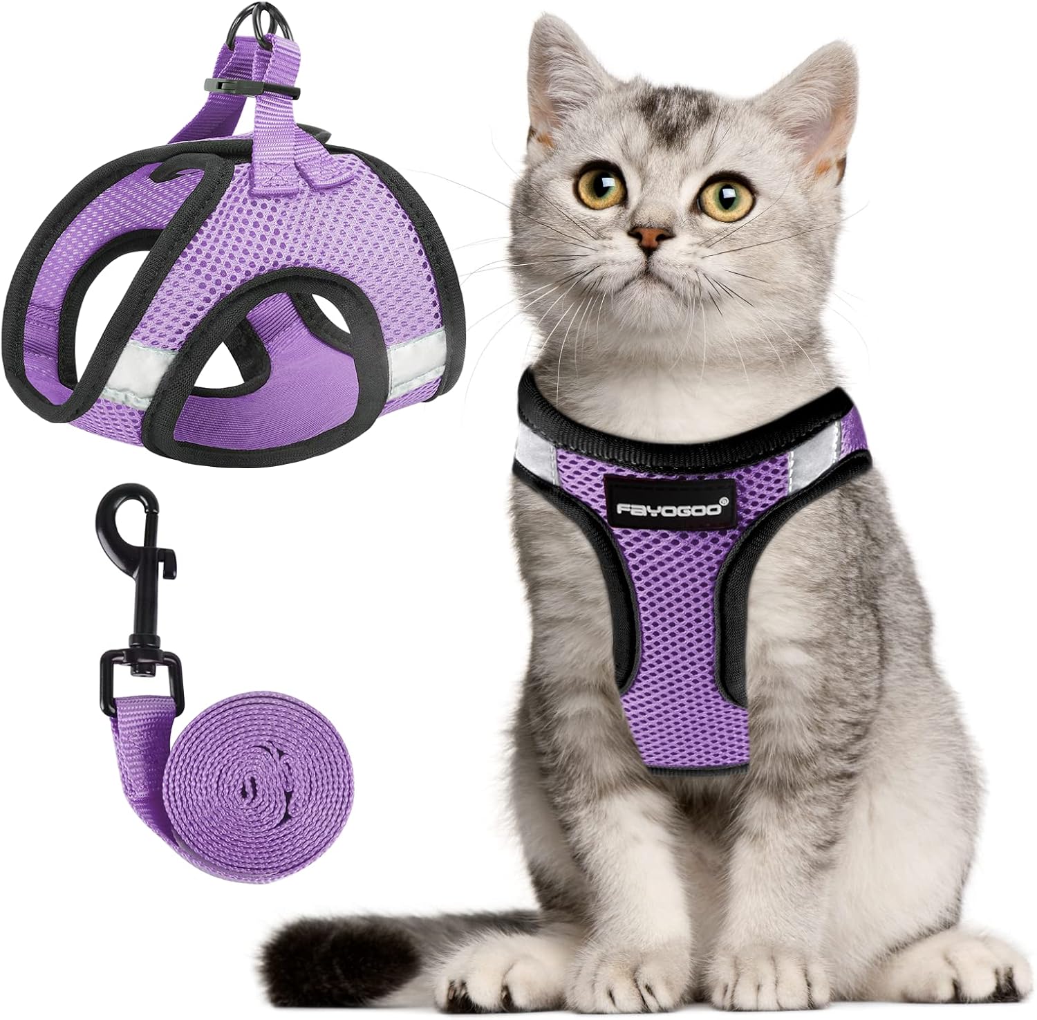 FAYOGOO Cat Harness and Lead Set Escape Proof for Extra Large Big Cat Lightweight Adjustable Soft with Leash Easy to Put On with Handle