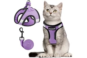 FAYOGOO Cat Harness and Lead Set, Cat Harness for Walking Escape Proof, Adjustable Cat Lead and Harness Set Lifetime Replacement, Easy Control Breathable Cat Leash with Reflective Strip (Purple, M)