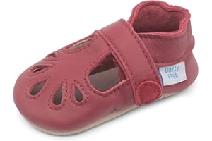 Dotty Fish Soft Leather Baby Shoes. Classic T-Bar Shoes for Girls. Non-Slip Suede Soles. 0-6 Months - 2-3 Years