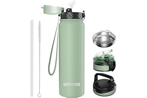 GOPPUS 1 l / 907 ml butelka na wodę ze słomką podwójne ścianki izolowane butelki wielokrotnego użytku próżniowa termiczna butelka szczelna butelka na napoje butelka sportowa zimna butelka na siłownię
