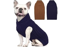 Lelepet Pull de Noël pour chien de taille moyenne à col châle, en tricot torsadé pour chiens de taille moyenne et mâle, pull chaud pour animal de compagnie, tenue de Thanksgiving, carlin, Jack