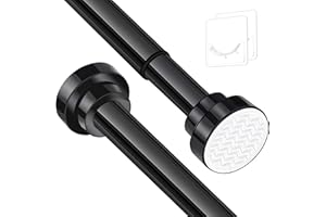 KIAMXNE Stainless Steel Extendable Shower Curtain Rod Tension Pole, including 2 Holder,Net Voile Curtains Rail,Adjustable Telescopic Rods Extendable for Kitchen Cupboard Bathroom Window(132cm-195cm) Black