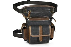 Handadsume Lona Impermeable + Cuero -Motocicletas -Senderismo-Bolsillos-Los Bolsillos de Fanny-Bolsa de Muslos y piernas-Bolsa de Cadera-para Hombres y Mujeres 913-5