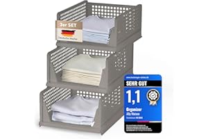 Ally Maison® Schrank Organizer 3er Set (Faltbar & Stapelbar) – Kleiderschrank Organizer Boxen, platzsparende Aufbewahrungsbox aus Kunststoff – für Schrank, Bad, Küche & Büro geeignet – Beige