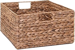 VIVANNO Panier tressé Panier d'étagère Panier d'armoire Jacinthe d'eau naturelle "Lanta" - 19 x 41 x 34 cm