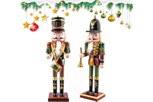 TCRZHHRX 2 Soldados Cascanueces de Madera | 30 cm Muñecos de Navidad Decoración | Figuras de Cascanueces para Interior | Adornos para Chimenea y Alfeizar - Decoración para las 4 Estaciones (Tambor y corneta)