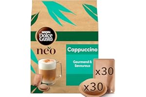 ‎Nescafé Dolce Gusto NEO Cappuccino - 30 Dosettes de café et 30 sachets de lait (5 boîtes de 6 dosettes et 6 sachets) - Compatibles uniquement avec les machines à café NESCAFÉ Dolce Gusto NEO