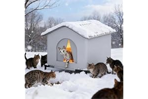 DAXUQIL Insulated Outdoor Cat House for Winter - Weatherproof Waterproof Shelter for Stray & Feral Cats, Cozy Fleece-Lined Kennel with Sponge Layer & Raised Floor