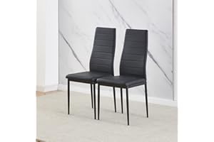 Homullel Modern Upholstered Dining Chairs Set for Dining Room, Kitchen, Kitchen Chairs Set of 2, Stainless Steel Frame (Faux Leather, Black)