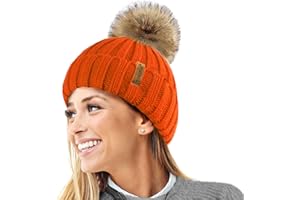TOSKATOK® Invierno de Las Mujeres Costilla Punto Hat/Beanie con Desmontable de Piel Falsa Chunky Pom Pom Bobble