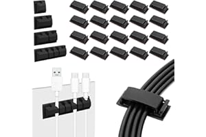 Kabelmanagement Schreibtisch Kit, Moseem 5Stk Kabelhalter Kieselgel +20Stk Kabel Clips Selbstklebend,Kabel Organizer Set für Schreibtisch, Netzkabel, USB Ladekabel, Audiokabel, Ladekabeln, Schwarz