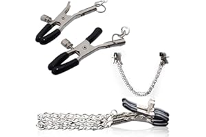 FUTURE OF YOUR PLEASURE SENSUAL Pinzas para pezones ajustables de metal 30 cm con cadena para mujeres y hombres Estimulador de pezones SM Fetiche BDSM para parejas principiantes y avanzados FOPS I05