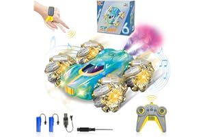 Ulikey Macchina Telecomandata per Bambini, 2.4GHz 4WD Due telecomandi Rotazione di 360° LED/Musica/Spray Macchina Radiocomandata, RC Stunt Car Giocattoli Da Regalo Per Di 6 8 10 12 Anni (Verde Pavone)