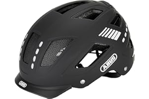 ABUS Casco da bici con luce - Hyban 2.0 LED anteriore e posteriore robusta calotta rigida per uomo donna nero opaco, taglia XL