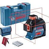 Bosch Professional GLL 3-80 &Ccedil;izgi Lazer (30m &Ccedil;alışma Alanı [Alıcı ile 120m], 4 x AA Pil, IP 54 Toza Karşı Koruma Sistemi, Kır