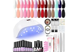 COSCELIA kit verni semi permanent 15 couleurs et lampe LED 36W sèche-ongles UV(avec Top Coat Base Coat Mat), Rose Blanc Transparent UV Gels, kit complet pour débutants