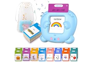 SUNITY 510 Cartes Flash parlantes pour Enfants, Mot ami Jeux français de 2 à 6 Ans avec de la Musique, Jeux educatif 2 Ans, Jouets préscolaires pour écouter et Apprendre Bleu(Français/Anglais/Bilingue)
