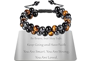 TOLOWOBK Mens Bracelets Gifts Tiger Eye Crystal Bracelet for Men Boys Personalised Triple Protection Beaded Bracelets for Men, Fathers Day Graduation Birthday Gifts for Him Dad Son Husband Brother