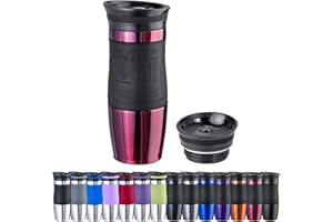 WELLGRO Thermobecher 400 ml + 1 Extradeckel - Edelstahl rostfrei - Silikon Soft-Touch Griffstück - BPA-frei - Isolierbecher doppelwandig - Travel Mug - Kaffeebecher to go, Farbe:Rot Metallic