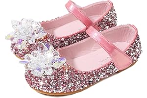 LOBTY Fille Chaussures de Princesse Paillettes Chaussures Ballerines Cristal Chaussures Sandales Mariages Boule Anniversaire Fête Noël Halloween Carnaval Enfants Chaussures Argent/Rose