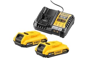 DeWalt DCB1104D2-QW, Kit de baterías y cargador, 2x Baterías DCB183-XJ, 1 x cargador rápido DCB1104-QW, 18V / 2.0 Ah, Indicador de estado de carga, Compatible con máquinas con batería XR 18V
