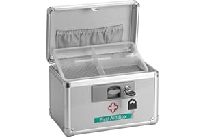 GODLONSEN Medication Locker, 25.4 x 15.2 x 17 cm, Small, Medication Locker, Medication Lock with Key, Storage Box, Silver