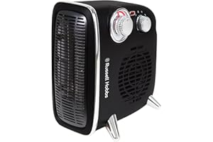 Russell Hobbs RHRETHFH1001B Calefactor Eléctrico de 1800 W/1.8 kW, Ventilador Retro Horizontal/Vertical, con Termostato Ajustable, 2 Ajustes de Temperatura, 20 m2, Control de Dial, Negro