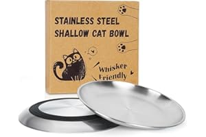 Supet Cat Food Bowls, Whisker Fatigue Cat Dishes, Stainless Steel Non-Slip Cat Plates, 6.7" Shallow Wide Cat Bowls for Indoor Cats, Whisker Friendly Kitten Bowls for Wet & Dry Food (2 pieces)