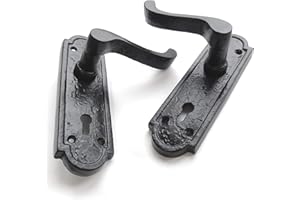 JONES & GREY Pair of Black Hammered Victorian Scroll Lever Latch Lock Door Handles Keyholes ON Back Plate